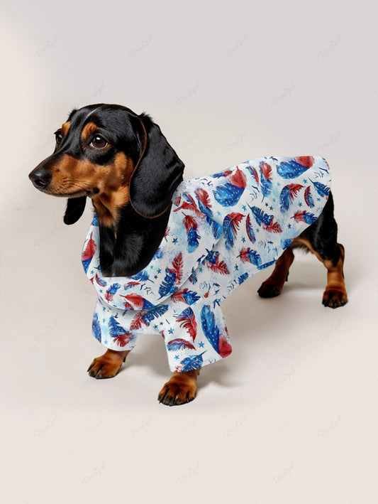 Pet's Ombre Patriotic American Flag Feather Print Button Shirt