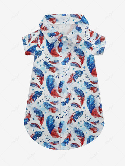 Pet's Ombre Patriotic American Flag Feather Print Button Shirt