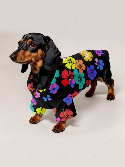 Pet's Colorful Hibiscus Floral Print Hawaii Button Shirt