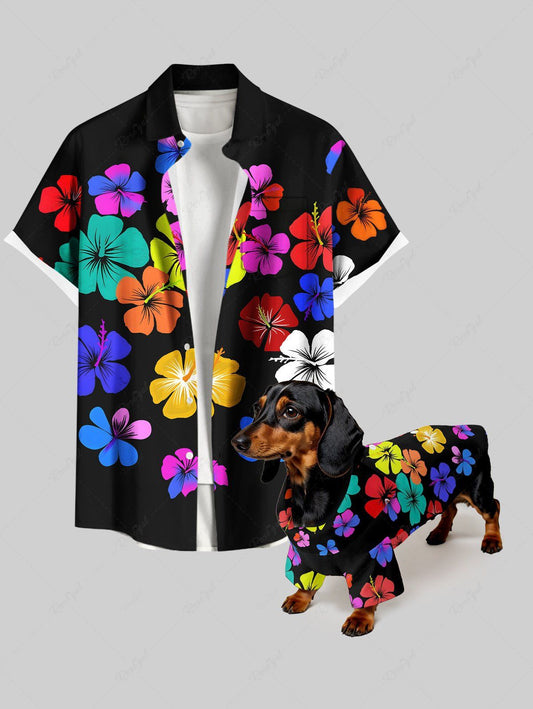 Colorful Hibiscus Floral Print Hawaii Shirt Dog And Owner Matching Outfits