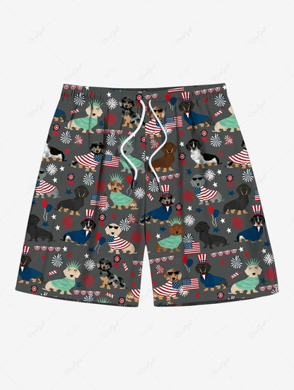 Patriotic American Flag Dogs Star Snowflake Print Shirt and Beach Shorts Dog and Owner Matching Outfits