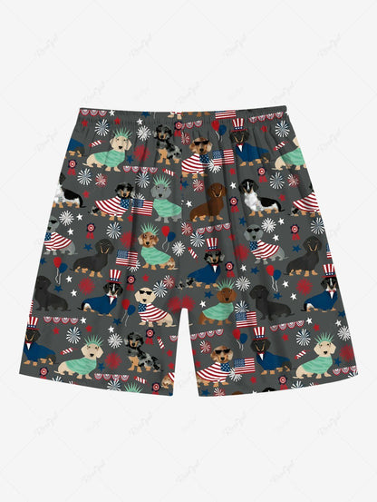 Patriotic American Flag Dogs Star Snowflake Print Shirt and Beach Shorts Dog and Owner Matching Outfits