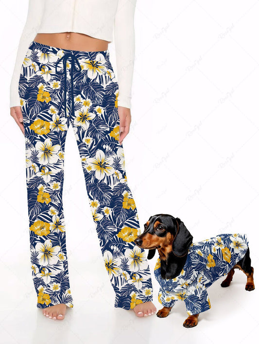 Tropical Leaves Hibiscus Floral Print Hawaii Shirt Pants Dog And Owner Matching Outfits