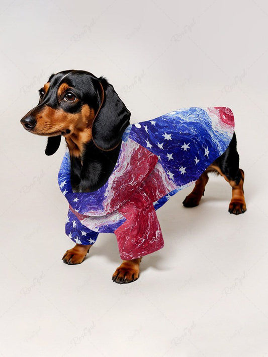 Pet's Patriotic American Flag Painting Print Button Shirt