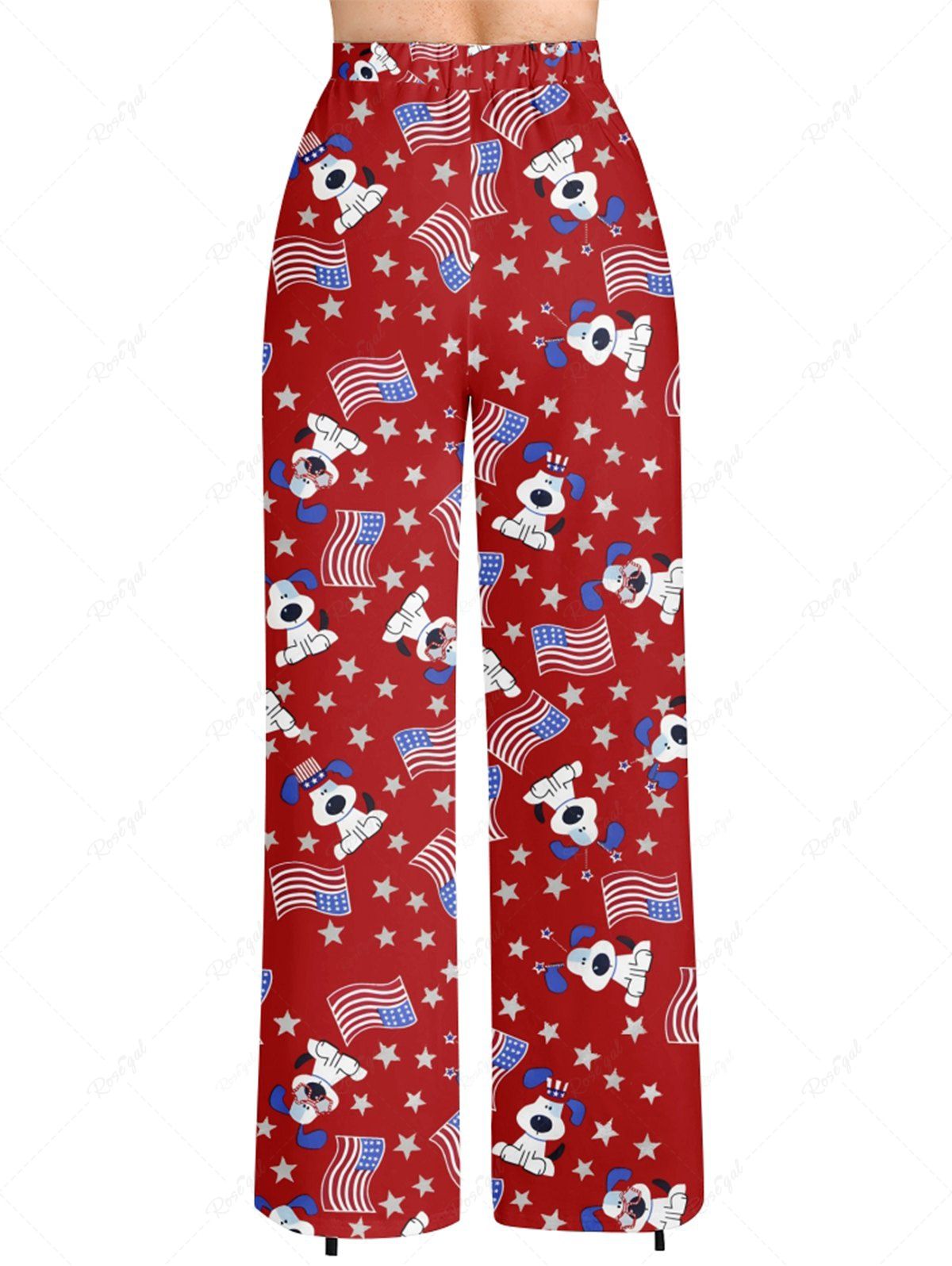 Plus Size Patriotic American Flag Dogs Star Print Drawstring Wide Leg Pants