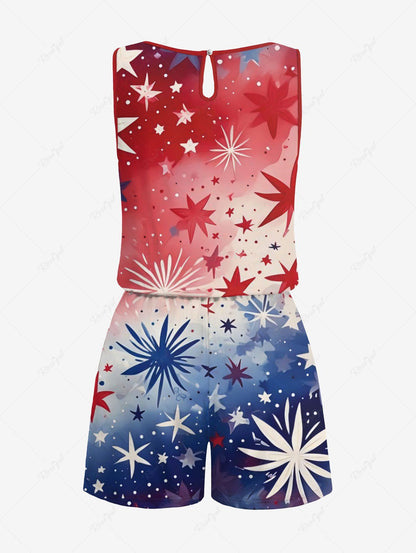 Tie Dye Ombre Patriotic American Flag Fireworks Printed Shirt Romper Dog And Owner Matching Outfits