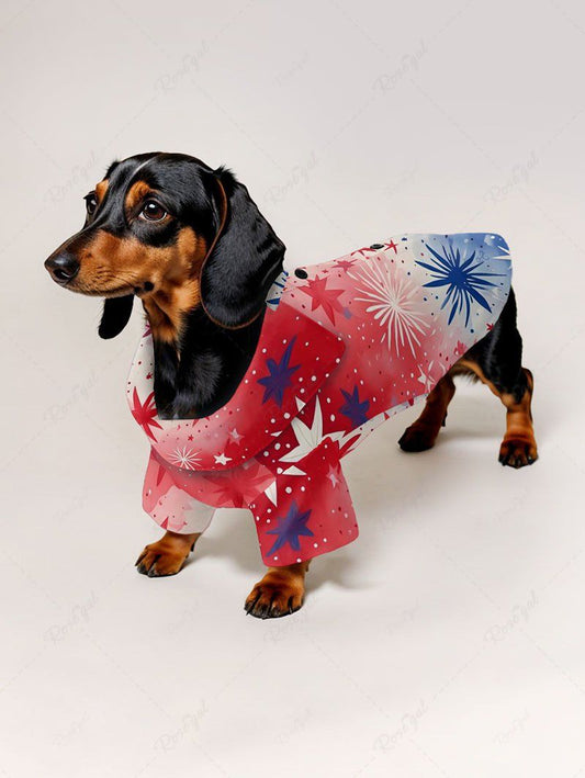 Pet's Tie Dye Ombre Patriotic American Flag Fireworks Print Button Shirt