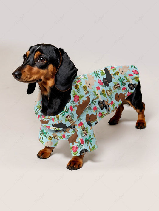 Pet's Dogs Coconut Tree Hibiscus Flowers Pineapple Print Hawaii Shirt