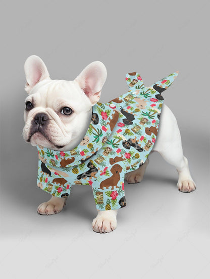 Dogs Coconut Tree Hibiscus Flowers Pineapple Print Hawaii Shirts Dog and Owner Matching Outfits