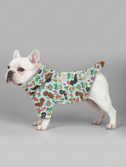 Pet's Dogs Coconut Tree Hibiscus Flowers Pineapple Print Hawaii Shirt