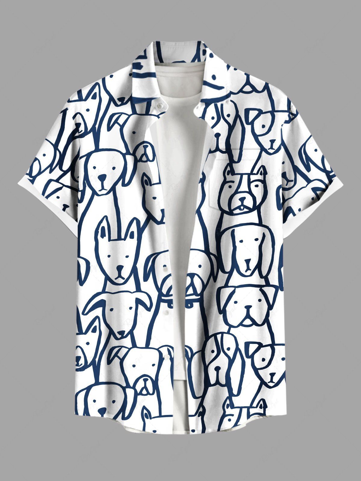 Plus Size Dog Hand-painted Print Button Pocket Shirt For Men