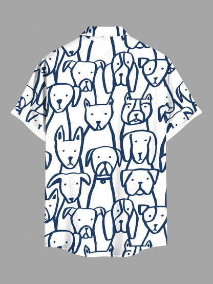 Plus Size Dog Hand-painted Print Button Pocket Shirt For Men