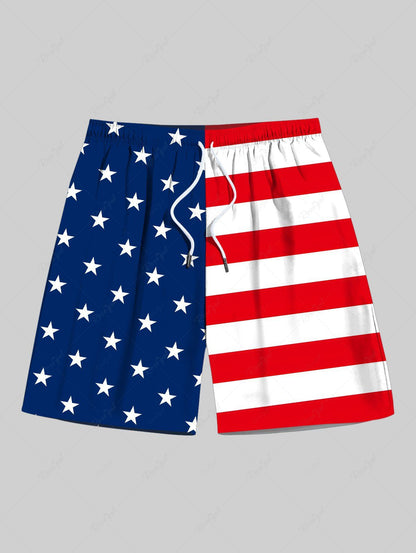 Patriotic American Flag Print Bowknot Coat With Hat and Beach Shorts Dog and Owner Matching Outfits