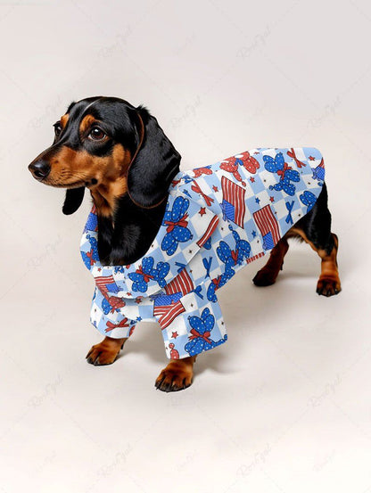 Patriotic American Flag Puppy Balloon Geometric Plaid Butterfly Printed Shirt Dog And Owner Matching Outfits