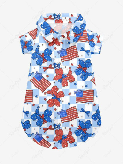 Patriotic American Flag Puppy Balloon Geometric Plaid Butterfly Printed Shirt Dog And Owner Matching Outfits