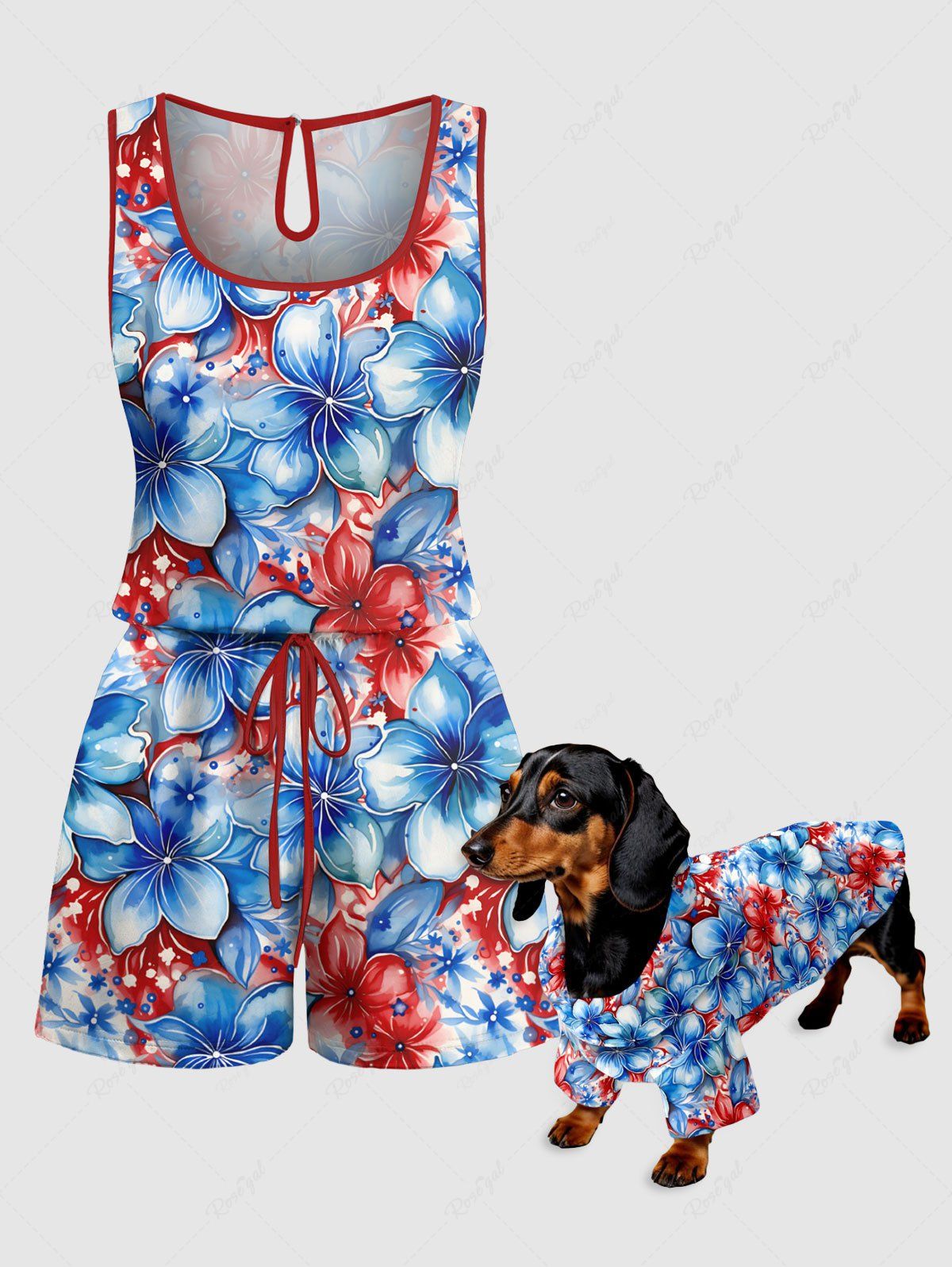 Patriotic American Flag Floral Printed Shirt Romper Dog And Owner Matching Outfits