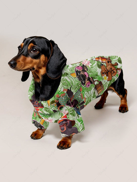 Pet's Dogs Beer Tropical Leaf Flowers Print Hawaii Shirt