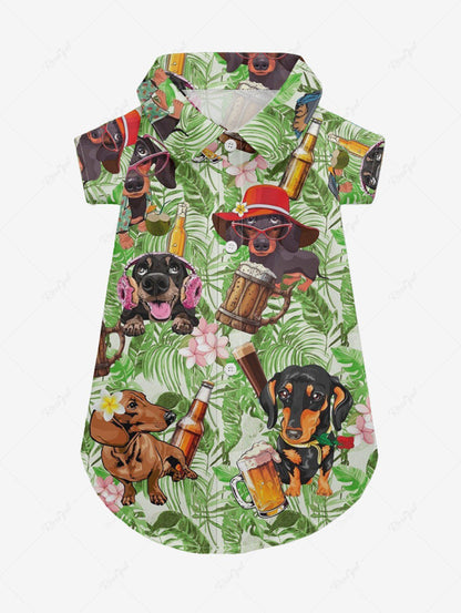 Dogs Beer Tropical Leaf Flowers Print Hawaii Shirts Dog and Owner Matching Outfits