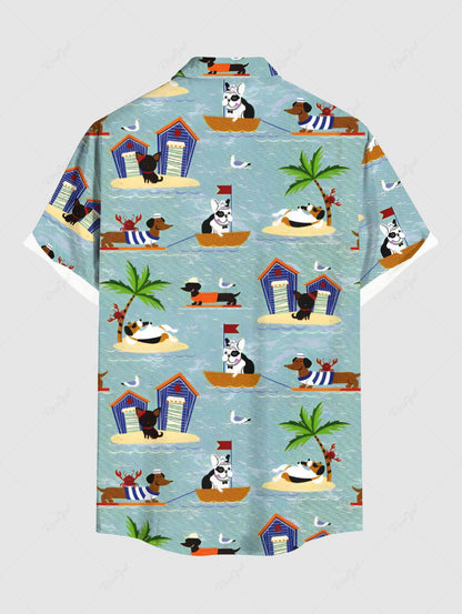 Coconut Tree Seascape Dog Print Hawaii Shirt Dog And Owner Matching Outfits