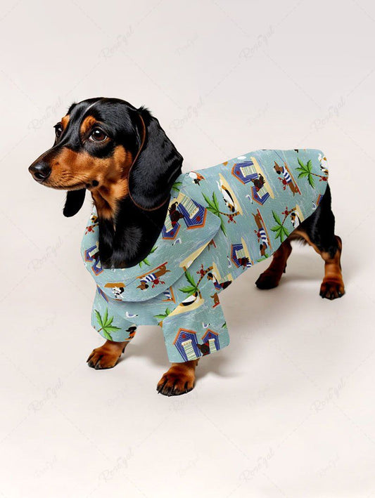 Pet's Coconut Tree Seascape Dog Print Hawaii Button Shirt