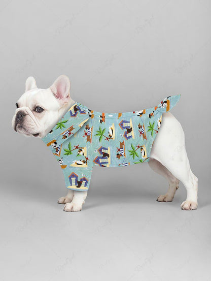 Pet's Coconut Tree Seascape Dog Print Hawaii Button Shirt