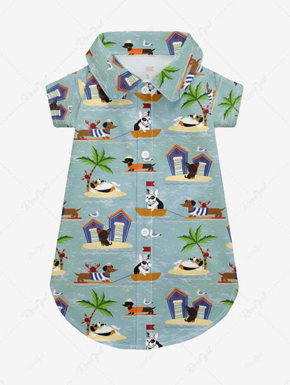 Pet's Coconut Tree Seascape Dog Print Hawaii Button Shirt