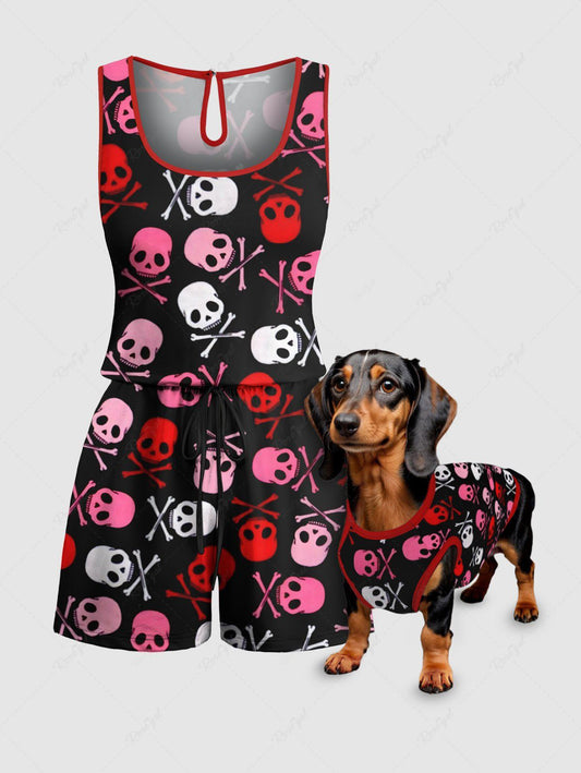 Colorful Skull Bone Printed Tank Top Romper Dog And Owner Matching Outfits