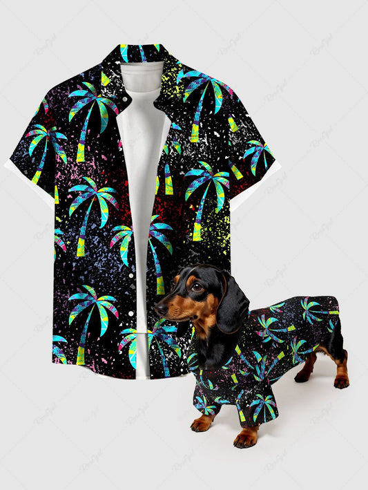 Coconut Tree Paint Splatter Print Hawaii Shirts Dog and Owner Matching Outfits