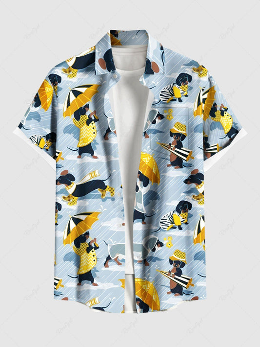 Plus Size Colorful Dog Umbrella Print Button Pocket Shirt For Men