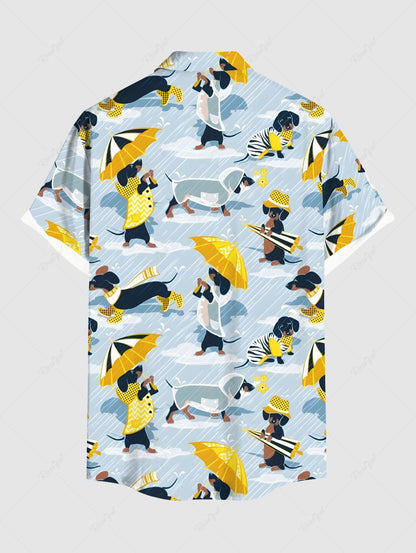 Plus Size Colorful Dog Umbrella Print Button Pocket Shirt For Men