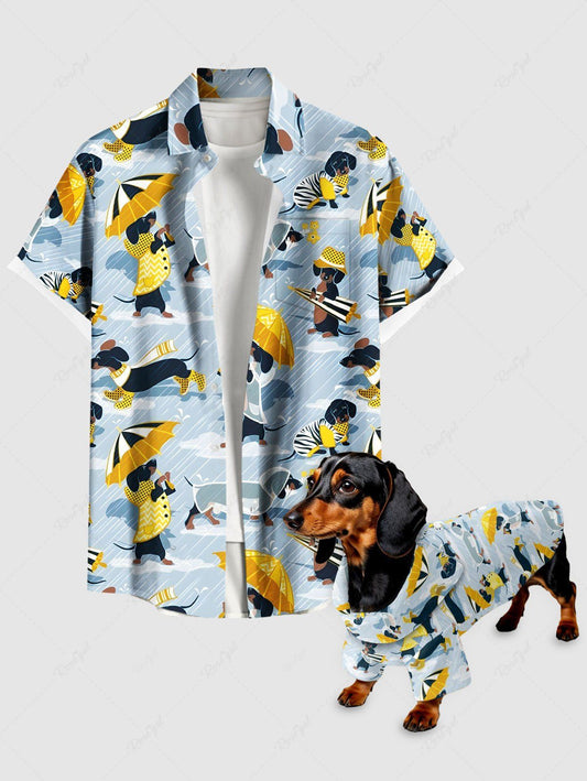 Colorful Puppy Umbrella Print Hawaii Shirt Dog And Owner Matching Outfits