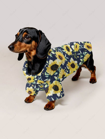 Sunflower Leaf Printed Hawaii Shirt Dress Dog And Owner Matching Outfits