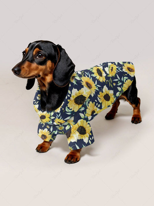 Pet's Sunflower Leaf Print Hawaii Button Shirt