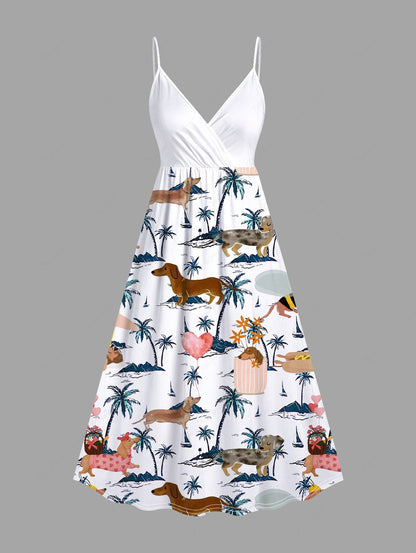 Dog Coconut Tree Heart Print Hawaii Shirt and Cami Dress Dog and Owner Matching Outfits