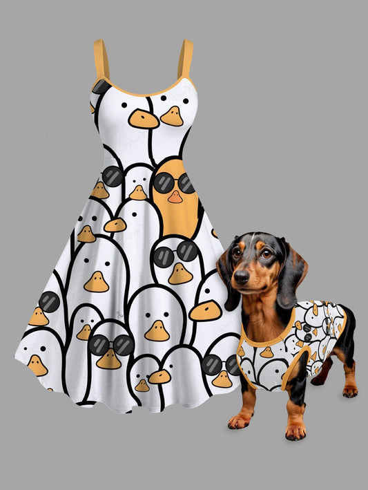 Cute Duck Print Dress Tank Top Dog And Owner Matching Outfits