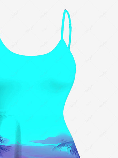 Plus Size Coconut Tree Cloud Seascape Ombre Print High Low Hawaii Cami Dress