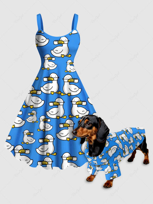 Cute Duck Printed Dress Shirt Dog And Owner Matching Outfits