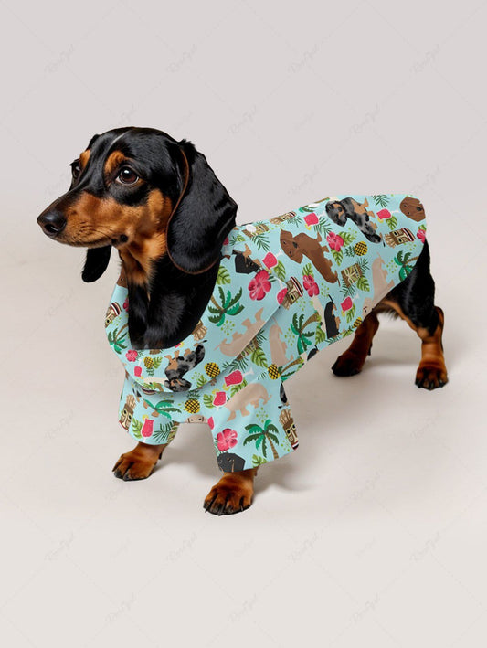 Pet's Coconut Tree Dogs Hibiscus Flowers Pineapple Mask Print Hawaii Shirt