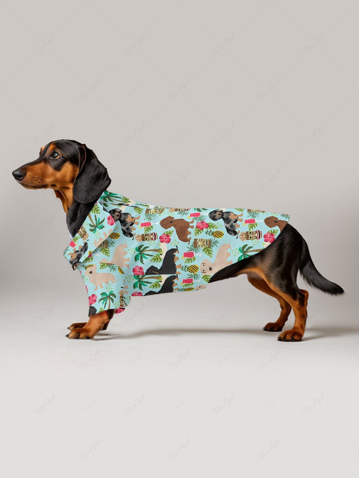 Pet's Coconut Tree Dogs Hibiscus Flowers Pineapple Mask Print Hawaii Shirt