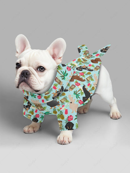 Pet's Coconut Tree Dogs Hibiscus Flowers Pineapple Mask Print Hawaii Shirt