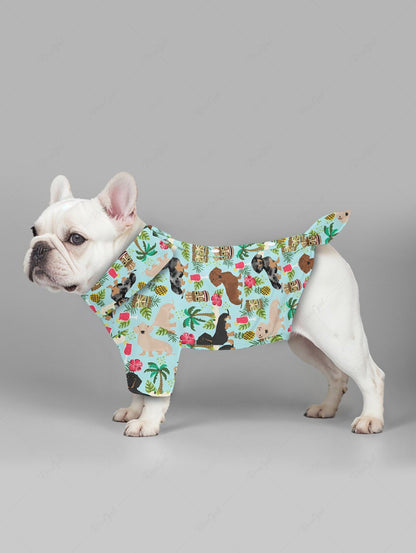 Pet's Coconut Tree Dogs Hibiscus Flowers Pineapple Mask Print Hawaii Shirt