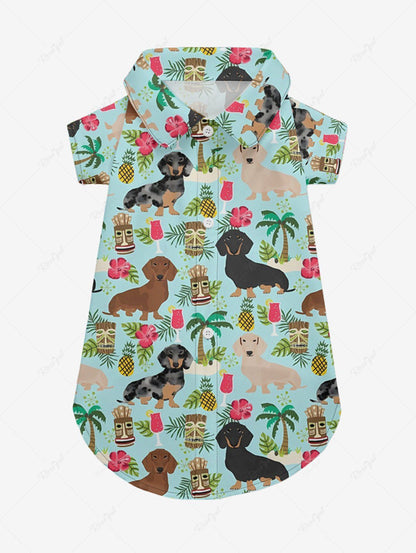 Pet's Coconut Tree Dogs Hibiscus Flowers Pineapple Mask Print Hawaii Shirt