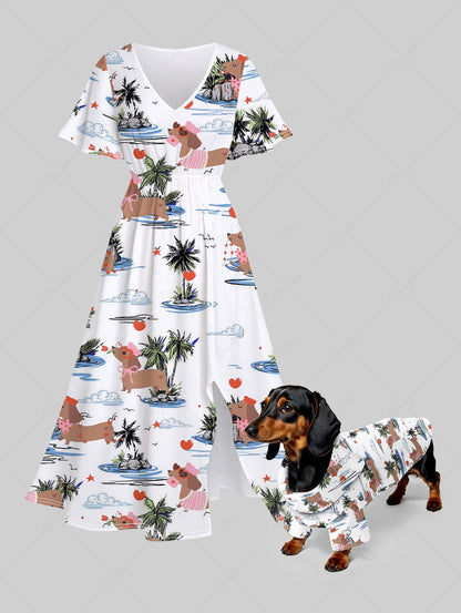 Coconut Tree Dogs Cloud Heart Star Print Hawaii Shirt and Midi Dress Dog and Owner Matching Outfits