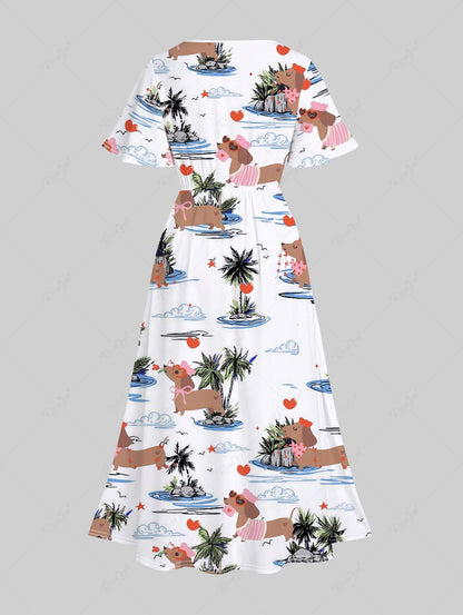 Coconut Tree Dogs Cloud Heart Star Print Hawaii Shirt and Midi Dress Dog and Owner Matching Outfits