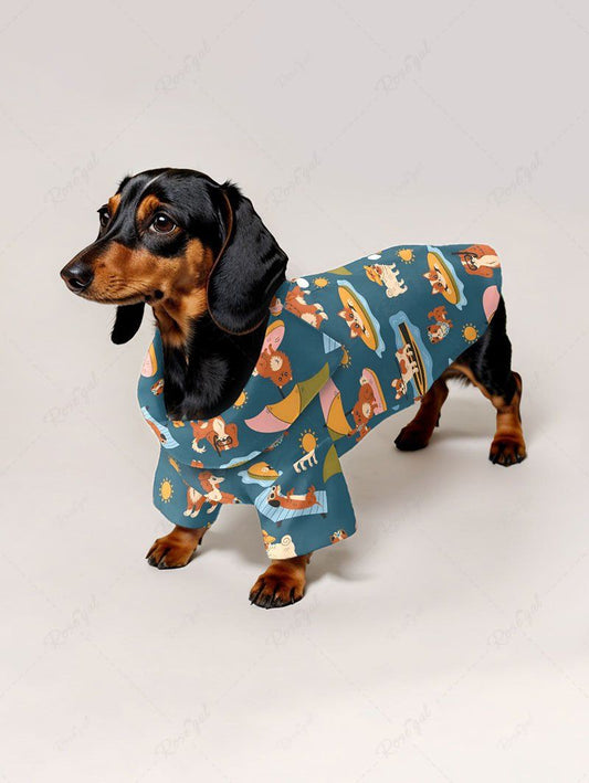 Pet's Cute Dog Sun Beach Print Hawaii Button Shirt