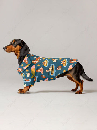 Cute Puppy Sun Beach Printed Hawaii Shirt Romper Dog And Owner Matching Outfits