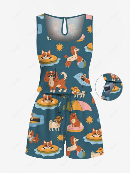 Cute Puppy Sun Beach Printed Hawaii Shirt Romper Dog And Owner Matching Outfits