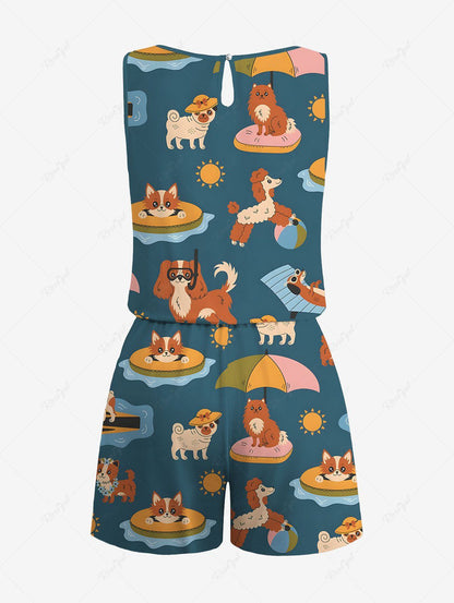 Cute Puppy Sun Beach Printed Hawaii Shirt Romper Dog And Owner Matching Outfits