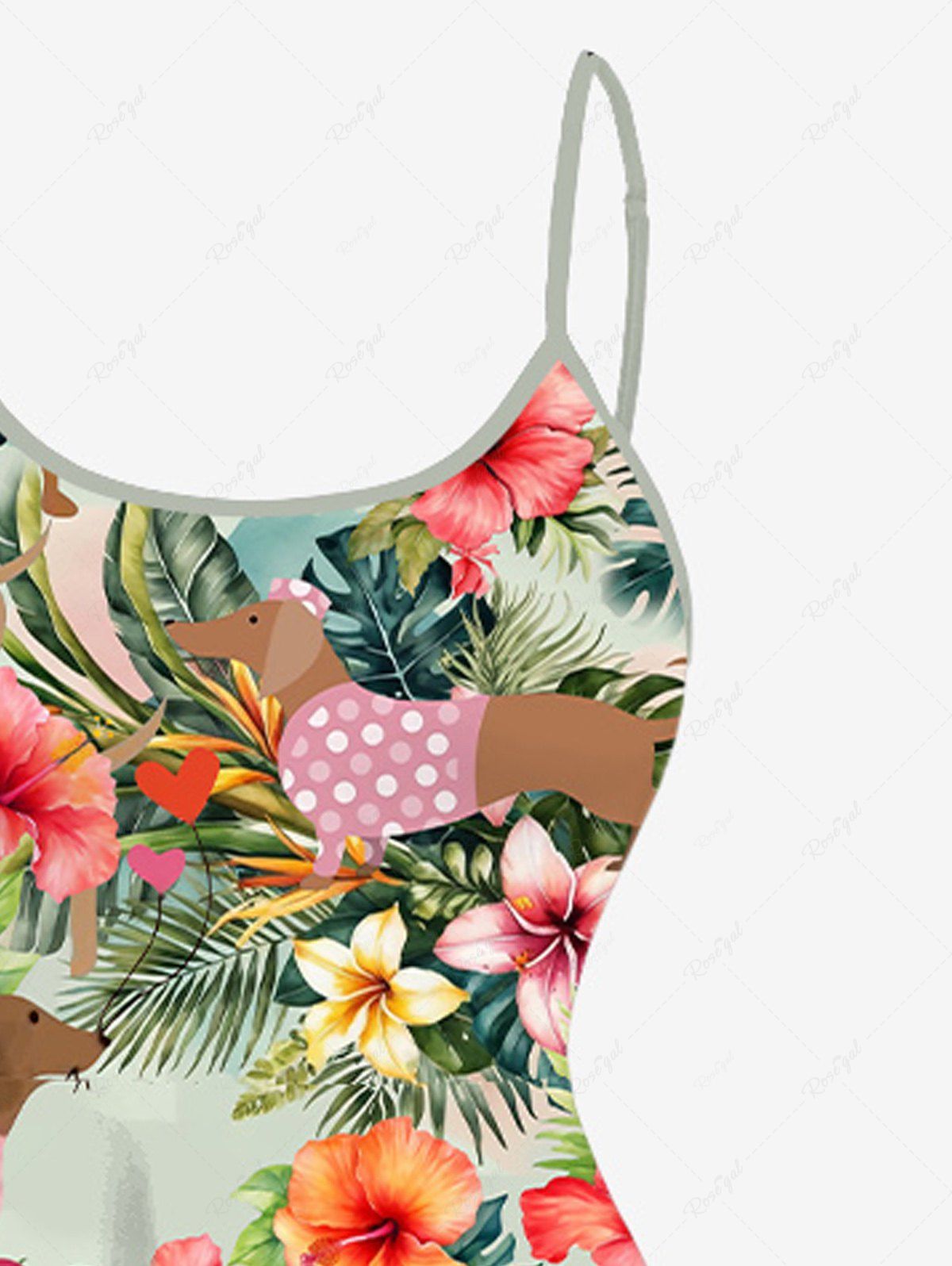 Plus Size Dogs Hibiscus Flowers Tropical Leaf Print High Low Hawaii Cami Dress