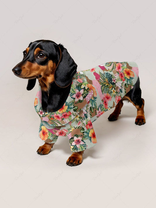 Pet's Dogs Hibiscus Flowers Tropical Leaf Print Hawaii Shirt